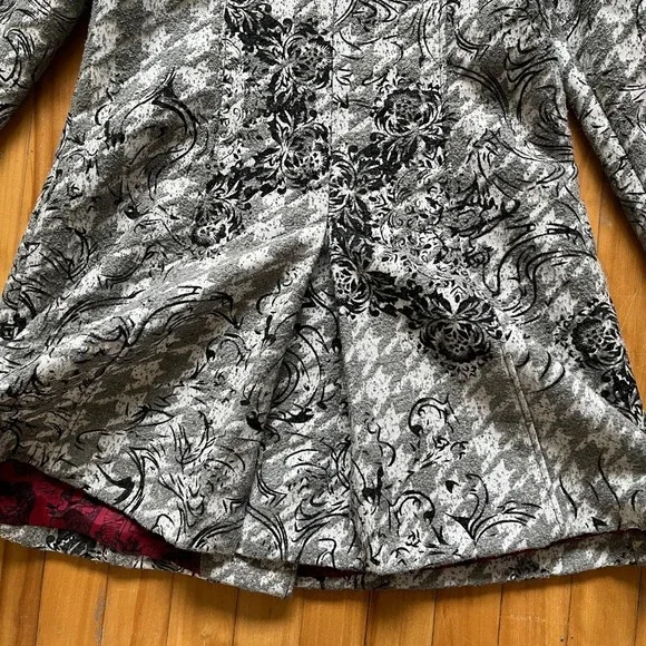 Desigual Checkered Long Trench Coat Size Medium Houndstooth Womens red lining - Picture 12 of 12